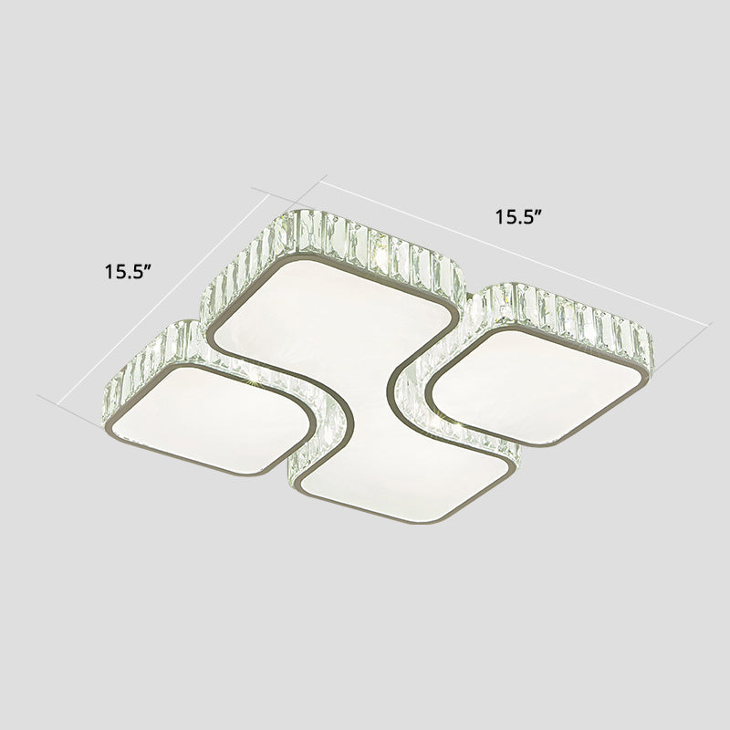 White Square Ceiling Flush Light Minimalist Crystal LED Flush Mount Lamp for Bedroom
