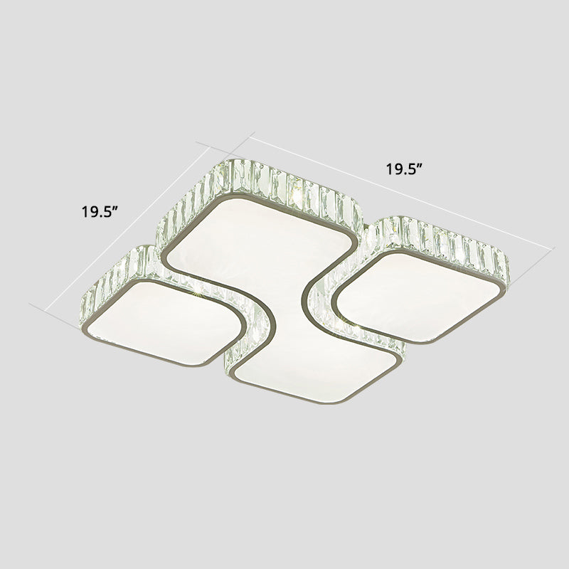 White Square Ceiling Flush Light Minimalist Crystal LED Flush Mount Lamp for Bedroom