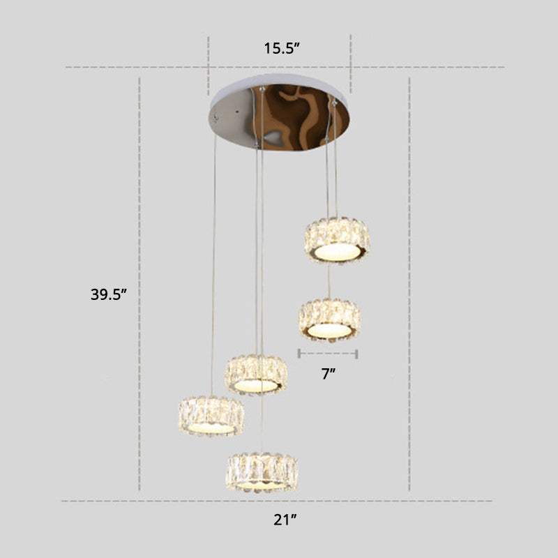 Ronde eetkamer plafondlamp afgeschuinde gesneden K9 kristal minimalistische LED multi hanger in Clear