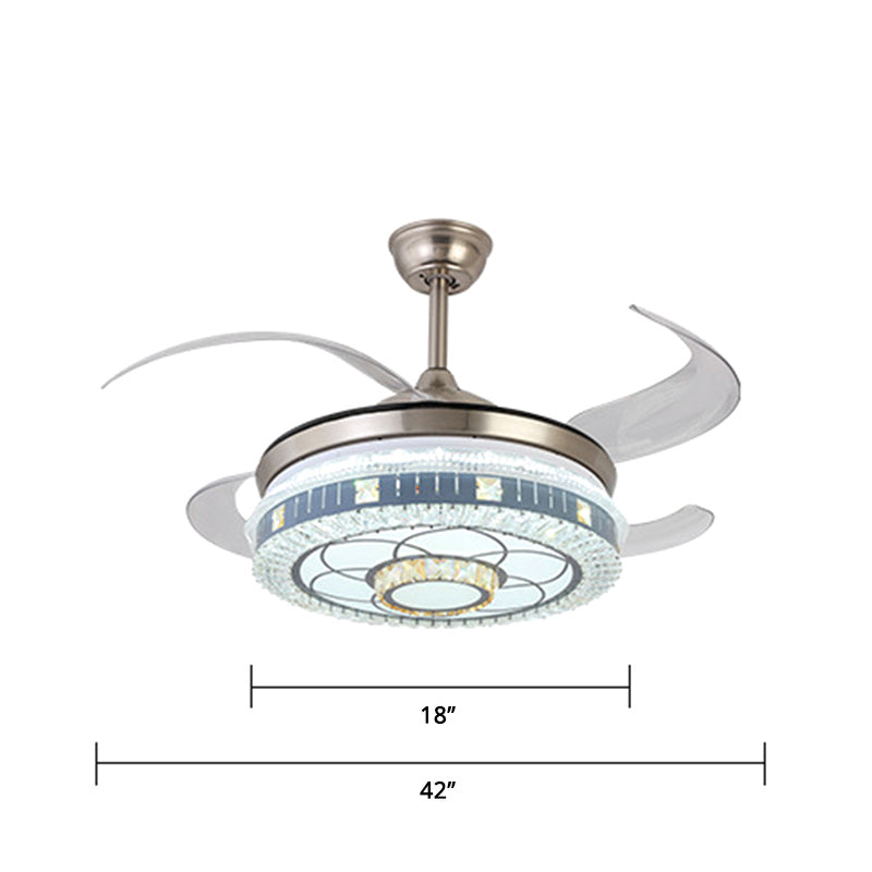 Kristallrunde Hanging Lüfter Licht Minimalist Blue Fernbedienung LED Semi Flush Light mit 4 Klingen, 42 "W.