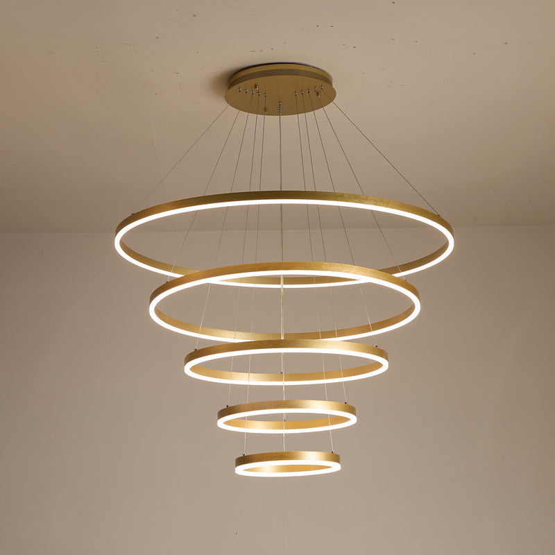 Anelli a più livelli art deco lampadario in alluminio soggiorno illuminazione a sospensione in oro