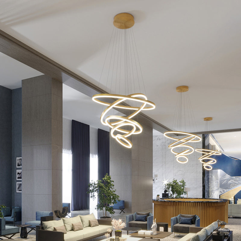 Anelli a più livelli art deco lampadario in alluminio soggiorno illuminazione a sospensione in oro