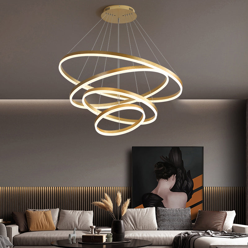 Anelli a più livelli art deco lampadario in alluminio soggiorno illuminazione a sospensione in oro