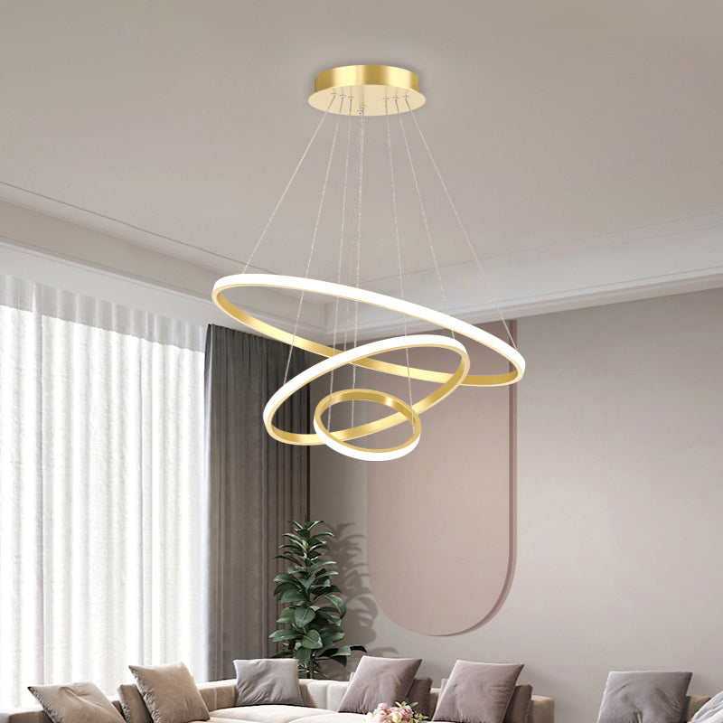 Outer Glowing Ring Shaped Hanging Light Artistic Aluminum LED Chandelier for Restaurant