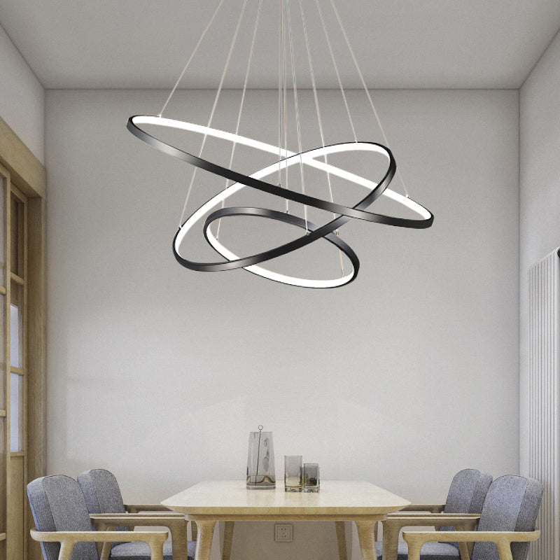 Height Adjustable Ring LED Pendant Lighting Simplicity Metal Black Chandelier for Dining Room