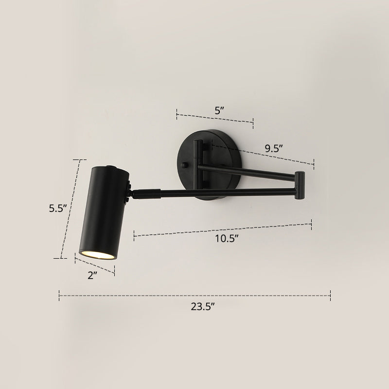 Röhrenförmige Nachtwandmontage Leselampe Metall 1 Glühbirne Postmoderne Wandleuchte mit ausziehbarem Arm