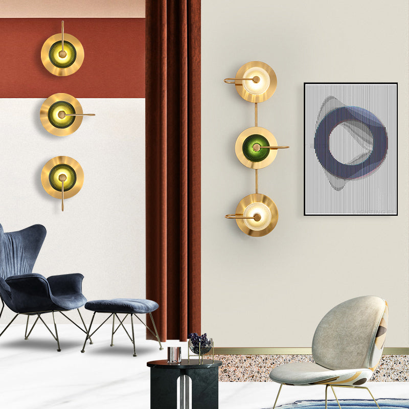 Glass Disc Wall Sconce Postmodern Brushed Gold Wall Mounted Lamp for Living Room