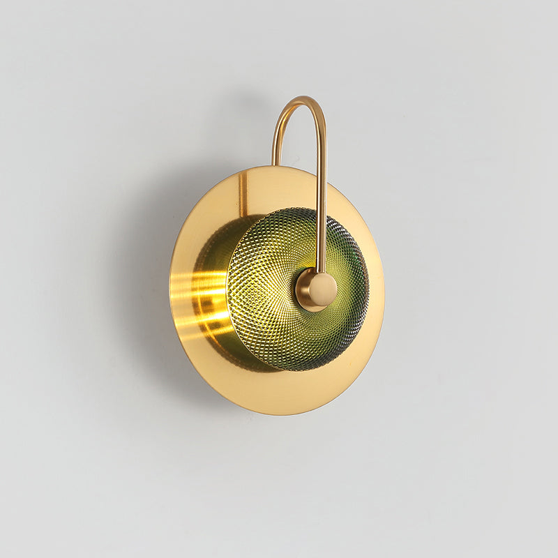 Glazen schijf Wand SCONCE Postmodern geborsteld Goudwandgemonteerde lamp voor woonkamer