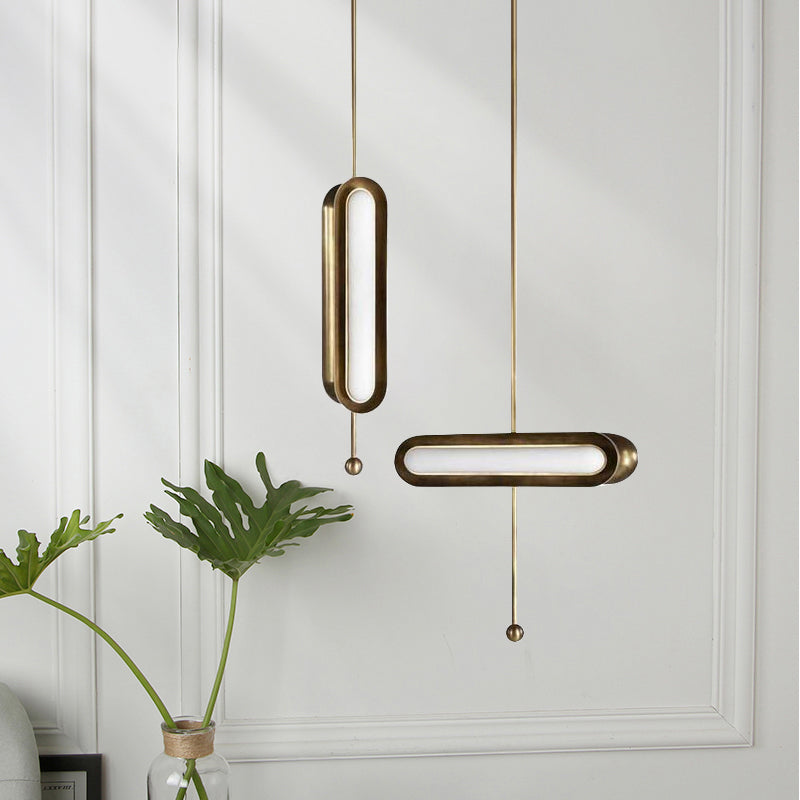 Metal Oblong Suspension Lighting Postmodern Gold Plated LED Hanging Light for Dining Room