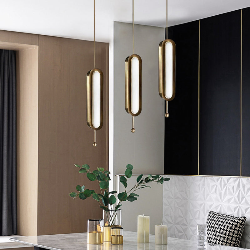Metal Oblong Suspension Lighting Postmodern Gold Plated LED Hanging Light for Dining Room