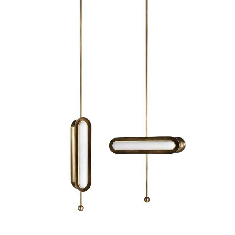 Metal Oblong Suspension Lighting Postmodern Gold Plated LED Hanging Light for Dining Room
