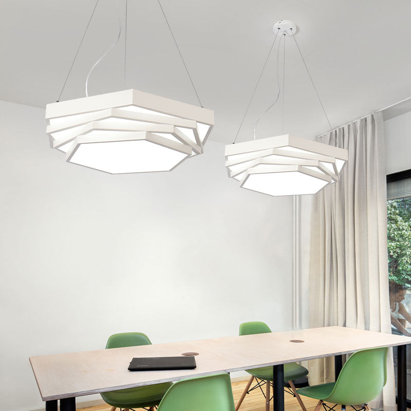 Modernistisch LED Kroonluier zeshoekig gelaagde ophangingverlichting met acrylschaduw