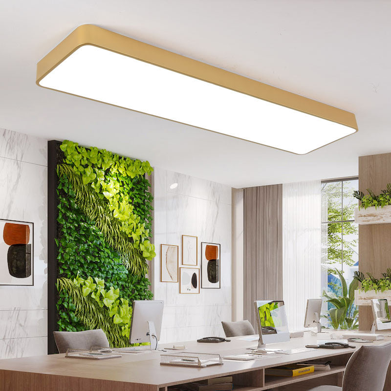 Metal Rectangle LED Ceiling Lighting Minimalist Light Wood Grain Flush Mount Light for Office