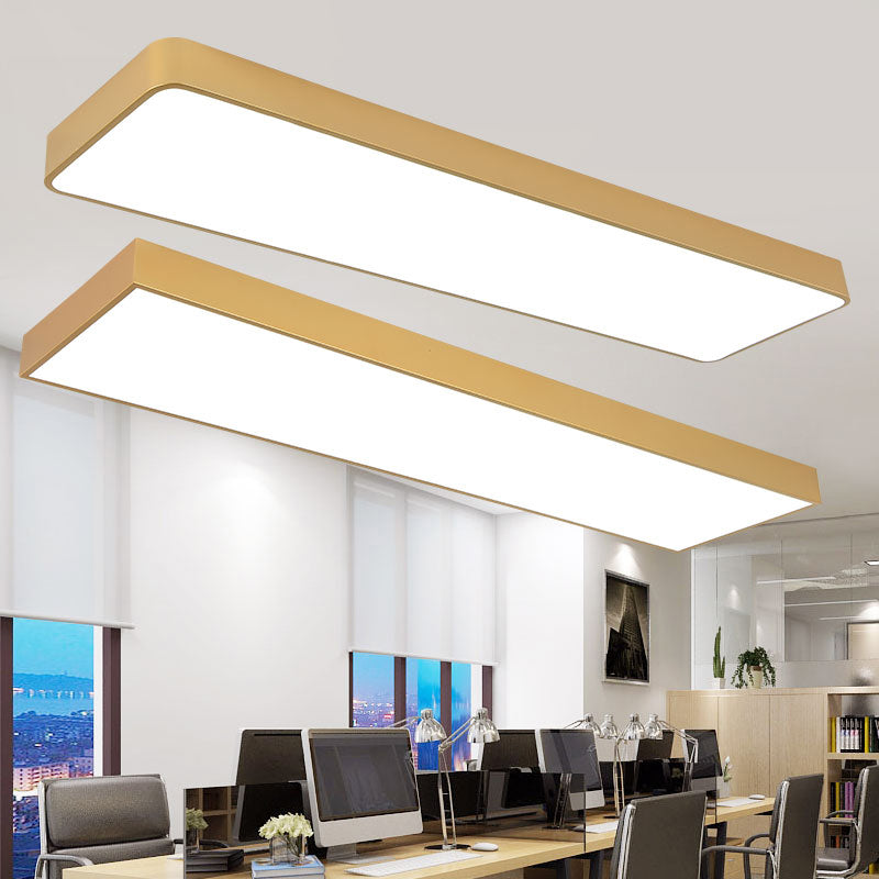Metal Rectangle LED Ceiling Lighting Minimalist Light Wood Grain Flush Mount Light for Office