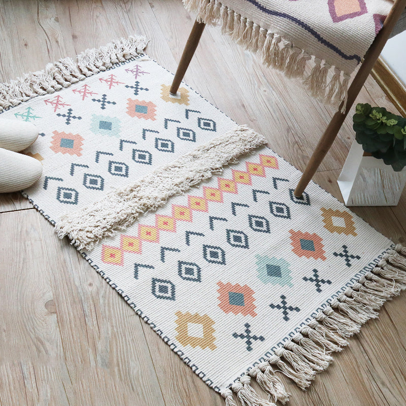 Multi-colour Boho Rug katoen abstract patroon binnen tapijt Anti-slip achteruitgang huisdiervriendelijk gebied tapijt voor woonkamer