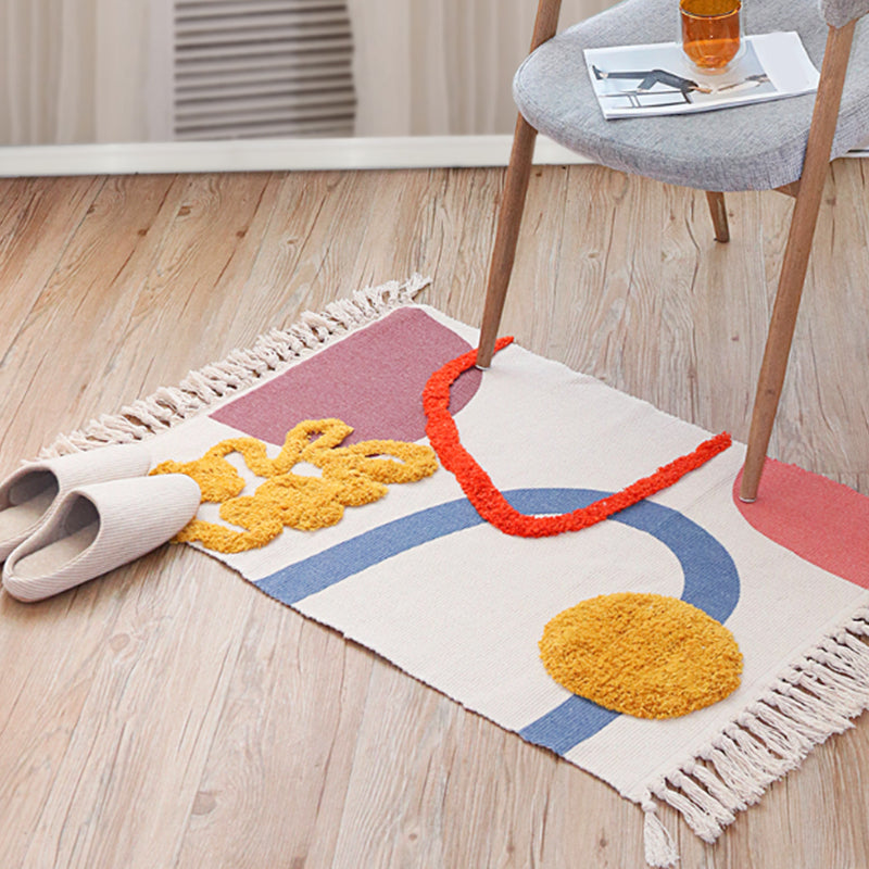 Multi-colour Boho Rug katoen abstract patroon binnen tapijt Anti-slip achteruitgang huisdiervriendelijk gebied tapijt voor woonkamer
