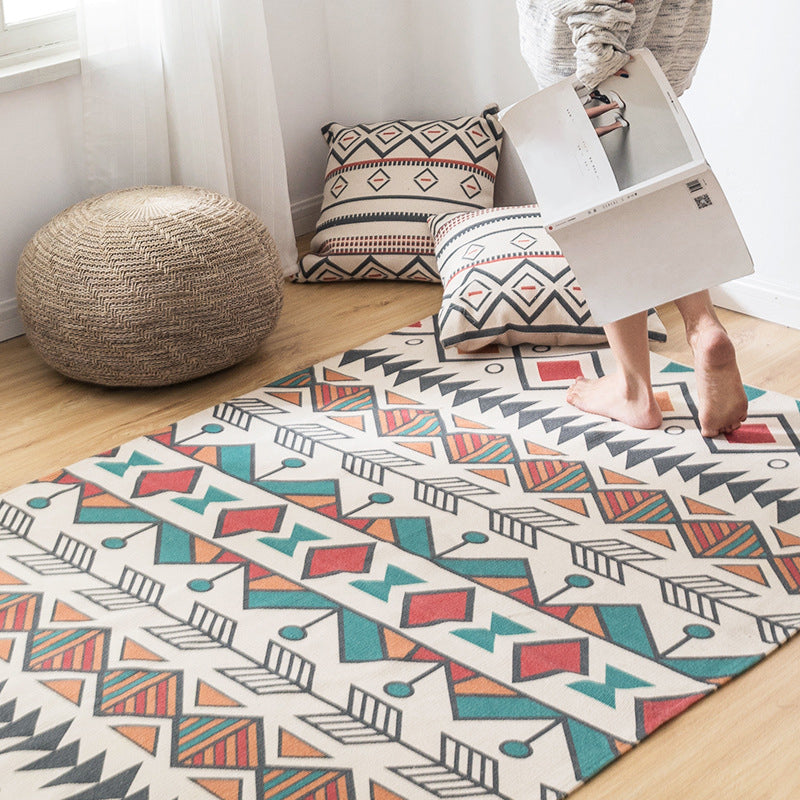 Southwestern Bedroom Rug Multicolored Tribal Printed Area Carpet Jute Pet Friendly Stain-Resistant Indoor Rug