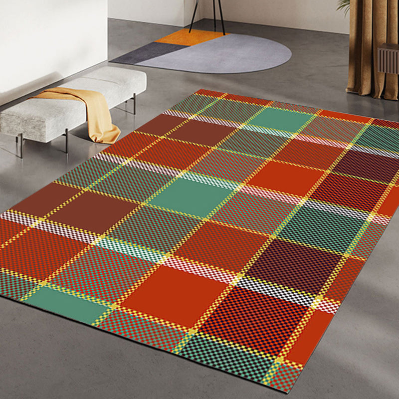 Relaxing Decoration Rug Multi-Color Plaid Printed Indoor Rug Polypropylene Pet Friendly Easy Care Area Carpet