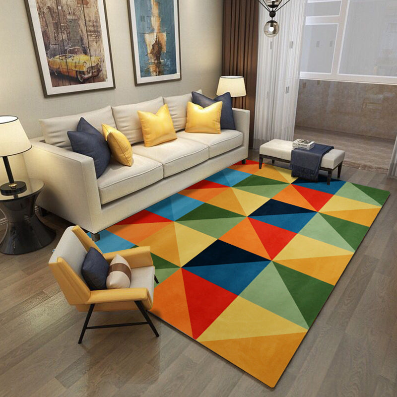 Nordic Geo Print Rug Multi Colored Polypropylene Area Carpet Anti-Slip Backing Pet Friendly Indoor Rug for Living Room
