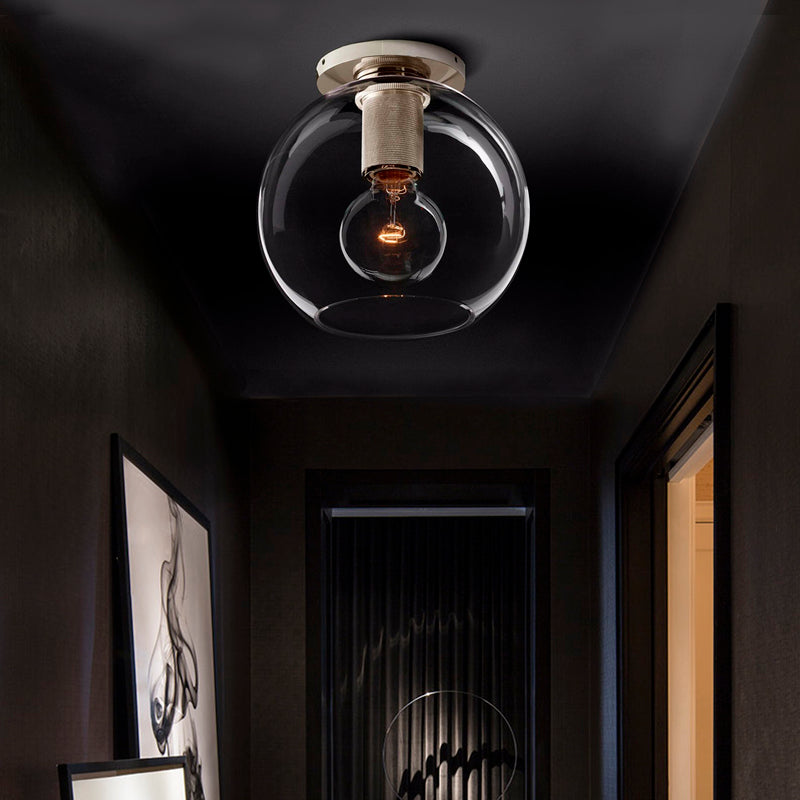 Luminaire de plafond à 1 tête en verre transparent à montage encastré sphère traditionnelle en noir/laiton/chrome pour le salon