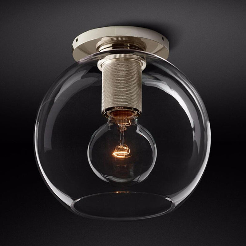 Luminaire de plafond à 1 tête en verre transparent à montage encastré sphère traditionnelle en noir/laiton/chrome pour le salon