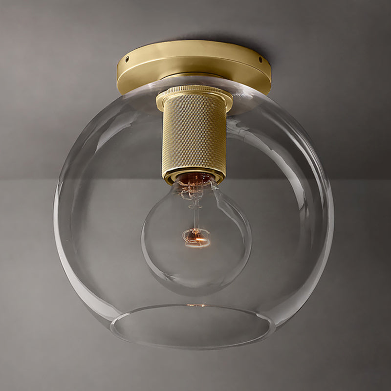 Luminaire de plafond à 1 tête en verre transparent à montage encastré sphère traditionnelle en noir/laiton/chrome pour le salon