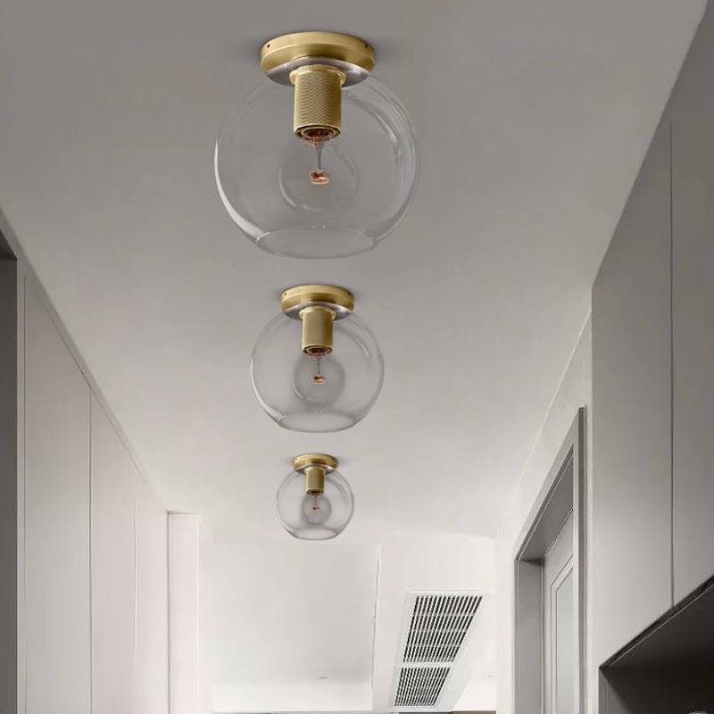 Luminaire de plafond à 1 tête en verre transparent à montage encastré sphère traditionnelle en noir/laiton/chrome pour le salon