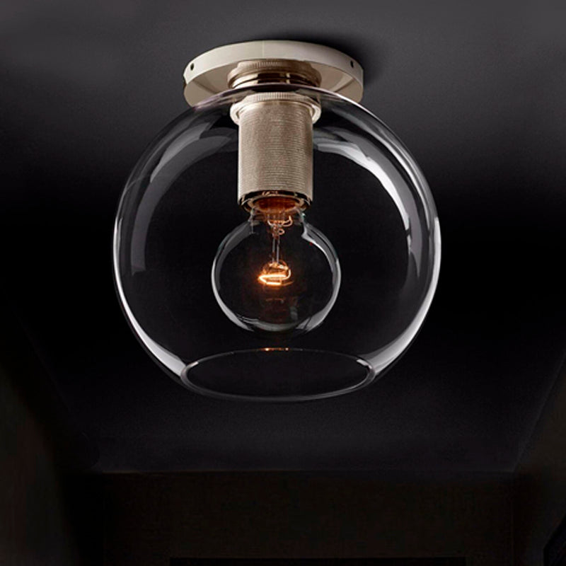 Luminaire de plafond à 1 tête en verre transparent à montage encastré sphère traditionnelle en noir/laiton/chrome pour le salon
