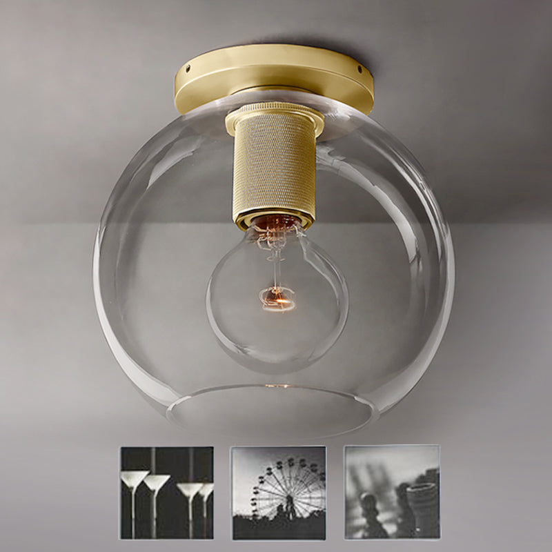 Luminaire de plafond à 1 tête en verre transparent à montage encastré sphère traditionnelle en noir/laiton/chrome pour le salon