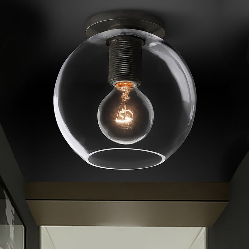 Luminaire de plafond à 1 tête en verre transparent à montage encastré sphère traditionnelle en noir/laiton/chrome pour le salon