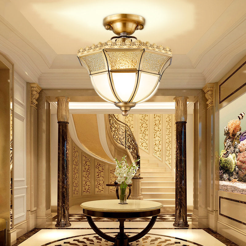 Brass Ombrello semi -filo Light tradizionale Opal Glass 1 Apparecchio montato a soffitto testa