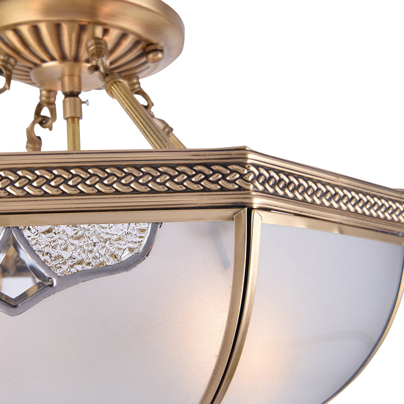 Brass Dome Semi Flush Mount Mount Lampla tradizionale vetro di latte 3 lampadine Lampada a soffitto montato per soggiorno