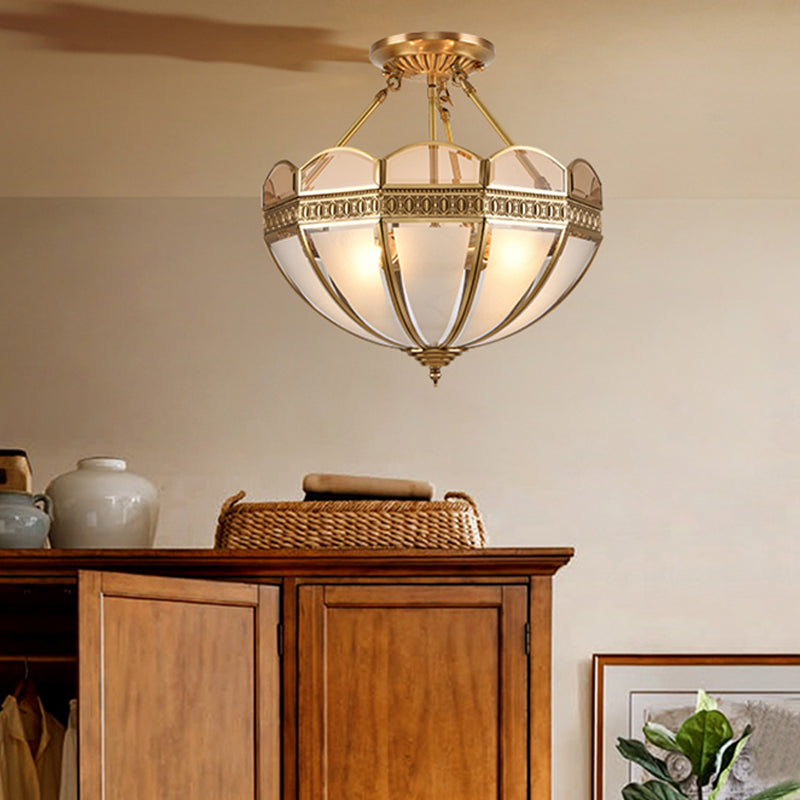 4 lampadine ombrello semifulco Montaggio Luce tradizionale Glassone glassato Apparecchiatura montata in ottone