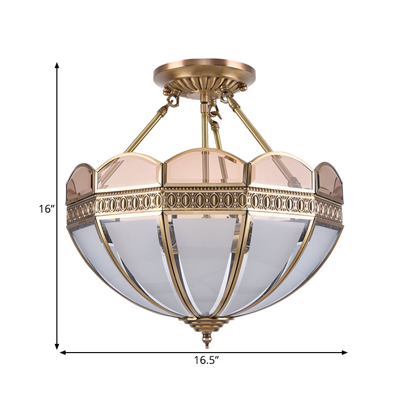 4 lampadine ombrello semifulco Montaggio Luce tradizionale Glassone glassato Apparecchiatura montata in ottone