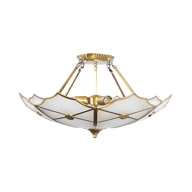Umbrella Semi Flush Mount Tradition Metal Brass 3 Bulbs Ceiling Light Fixture for Hallway