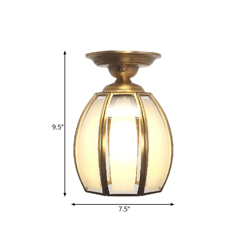 Brass Cup Semi Flush Mount Lamp Traditionary Frosted Glass 1 Bulb Ceiling Mounted Light for Living Room