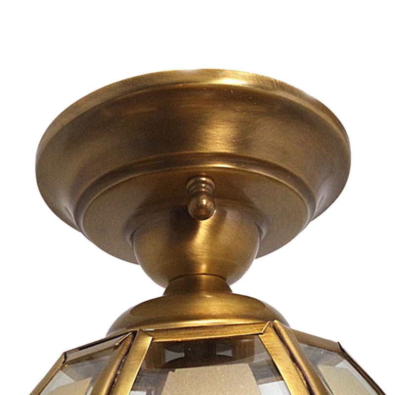 Brass Cup Semi Flush Mount Lamp Traditionary Frosted Glass 1 Bulb Ceiling Mounted Light for Living Room