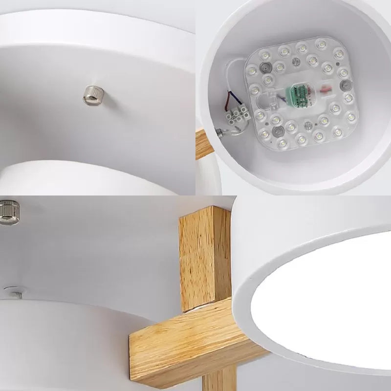 Living Room Drum Ceiling Light Wood Metal 5 Heads Macaron Loft Semi Flush Mount Light