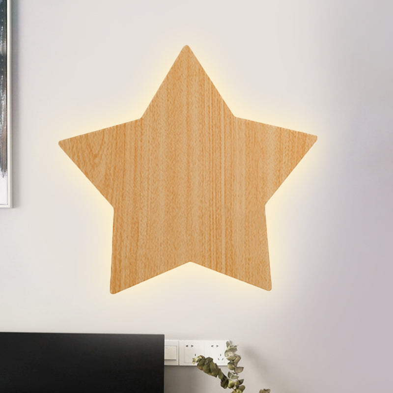 Contemporary Slim Panel Star Sconce Lamp Wooden LED Wall Light for Corridor Kitchen