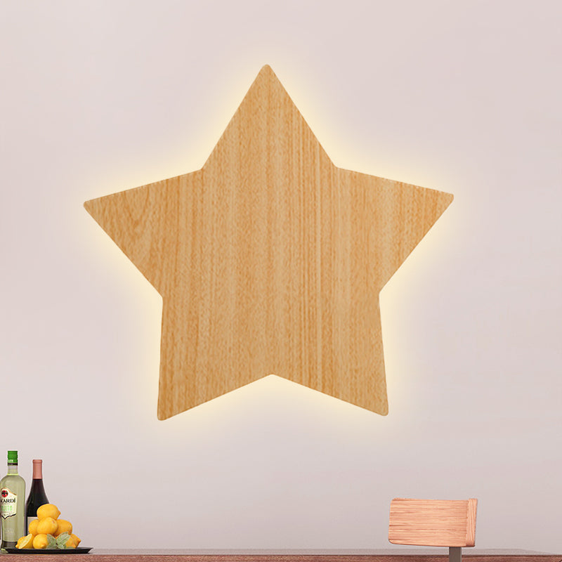 Contemporary Slim Panel Star Sconce Lamp Wooden LED Wall Light for Corridor Kitchen