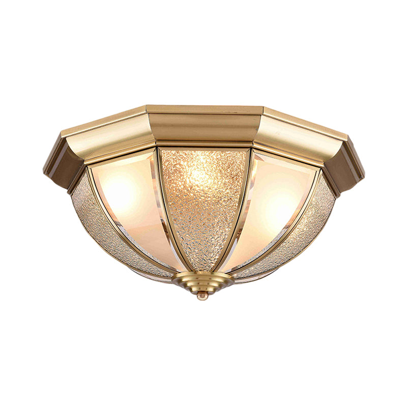 Brass Hemisphere Flush Mount Tradition 3/4 Bulbs Textured Glass Ceiling Light Fixture for Bedroom, 16"/19.5" Wide