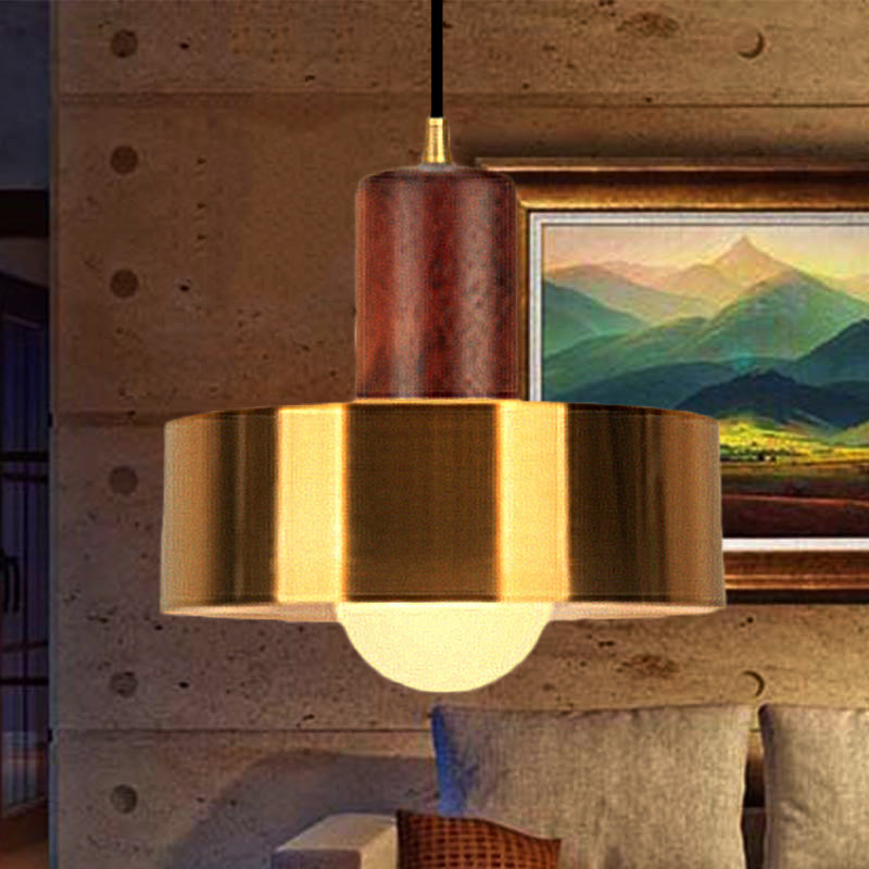 Luce a sospensione a forma di tamburo moderna 1 Lampada a sospensione a soffitto metallizzato in oro per cucina