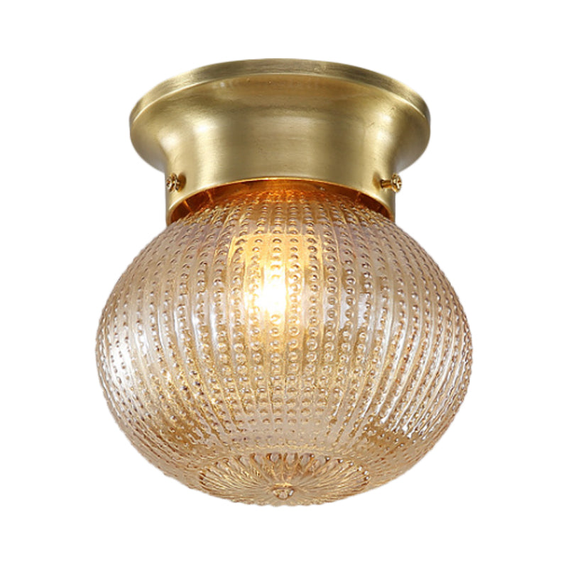 Globe Flush Mount Traditional Prismatic Glass 6"/7" Wide 1 Bulb Brass Ceiling Mount Chandelier