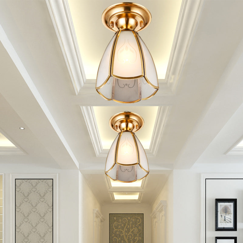 5"/6" Wide Cone/Globe Semi Flush Mount Traditional White Glass Brass 1 Bulb Ceiling Mount Chandelier