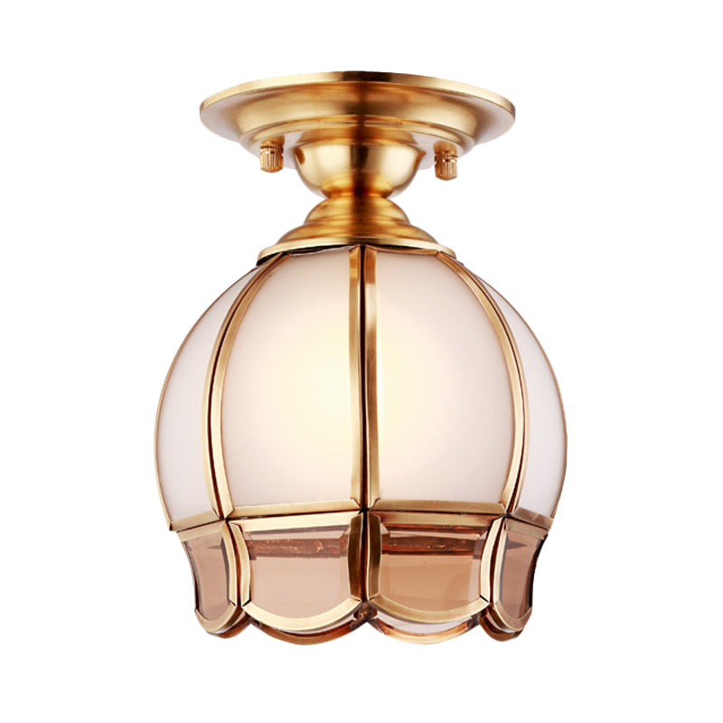 5"/6" Wide Cone/Globe Semi Flush Mount Traditional White Glass Brass 1 Bulb Ceiling Mount Chandelier