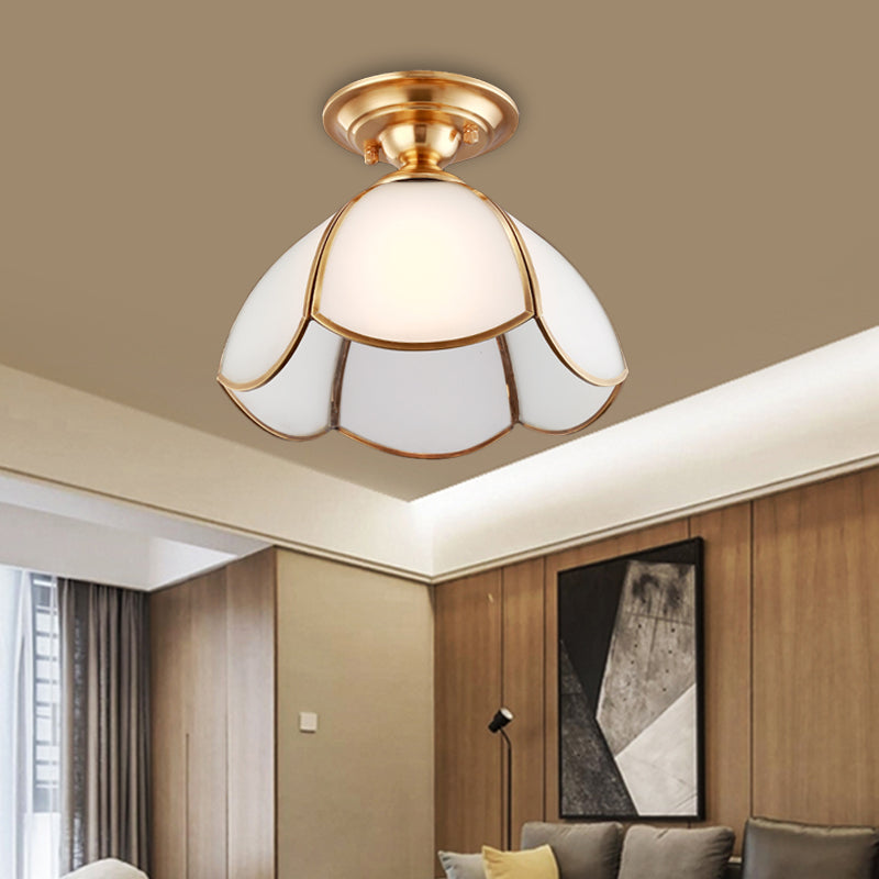 Dome Semi Flush Mount Tradition Opal Glass Ottone 1 Bulb Sofiling Lampada per camera da letto