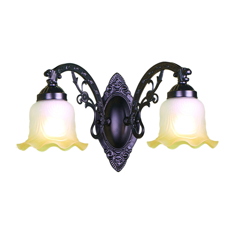 Flower Living Room Wall Light Sconce Vintage Style Metal 1/2 Lights Black/White Wall Lamp with Frosted Glass Shade