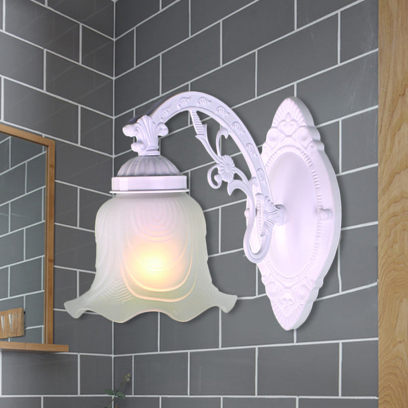 Flower Living Room Wall Light Sconce Vintage Style Metal 1/2 Lights Black/White Wall Lamp with Frosted Glass Shade