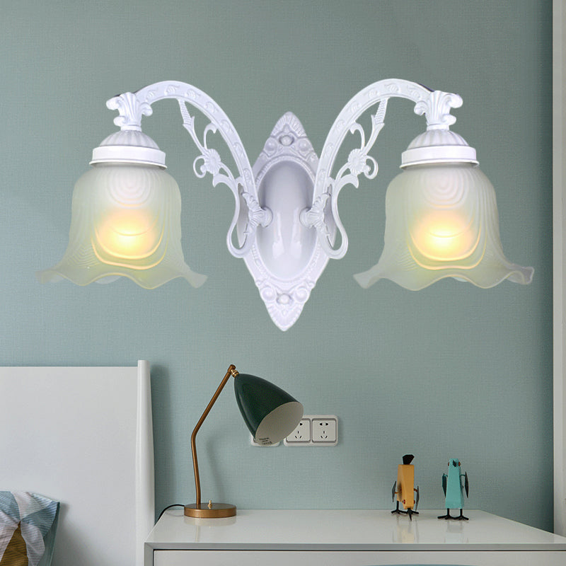 Flower Living Room Wall Light Sconce Vintage Style Metal 1/2 Lights Black/White Wall Lamp with Frosted Glass Shade