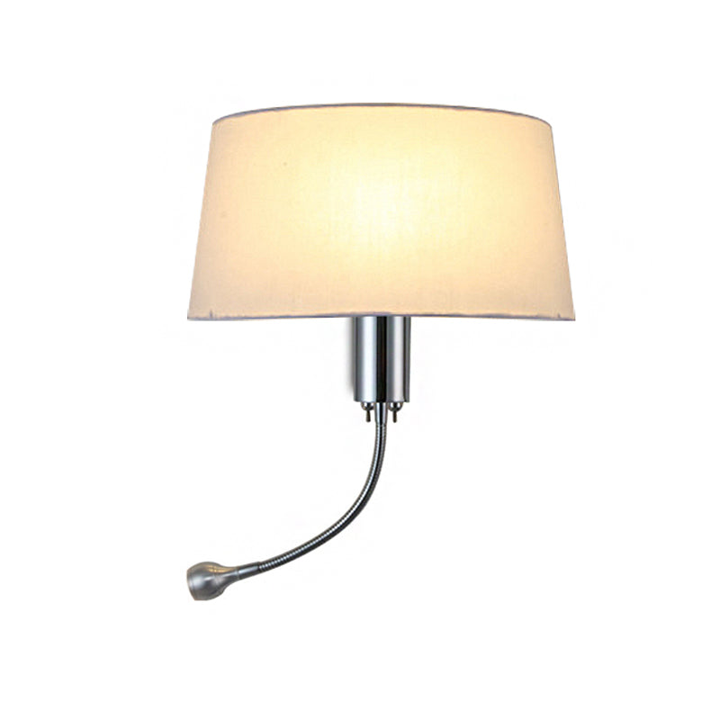 Black/White/Beige Drum Reading Wall Sconce Traditional Fabric 1 Head Bedroom Adjustable Wall Mounted Light